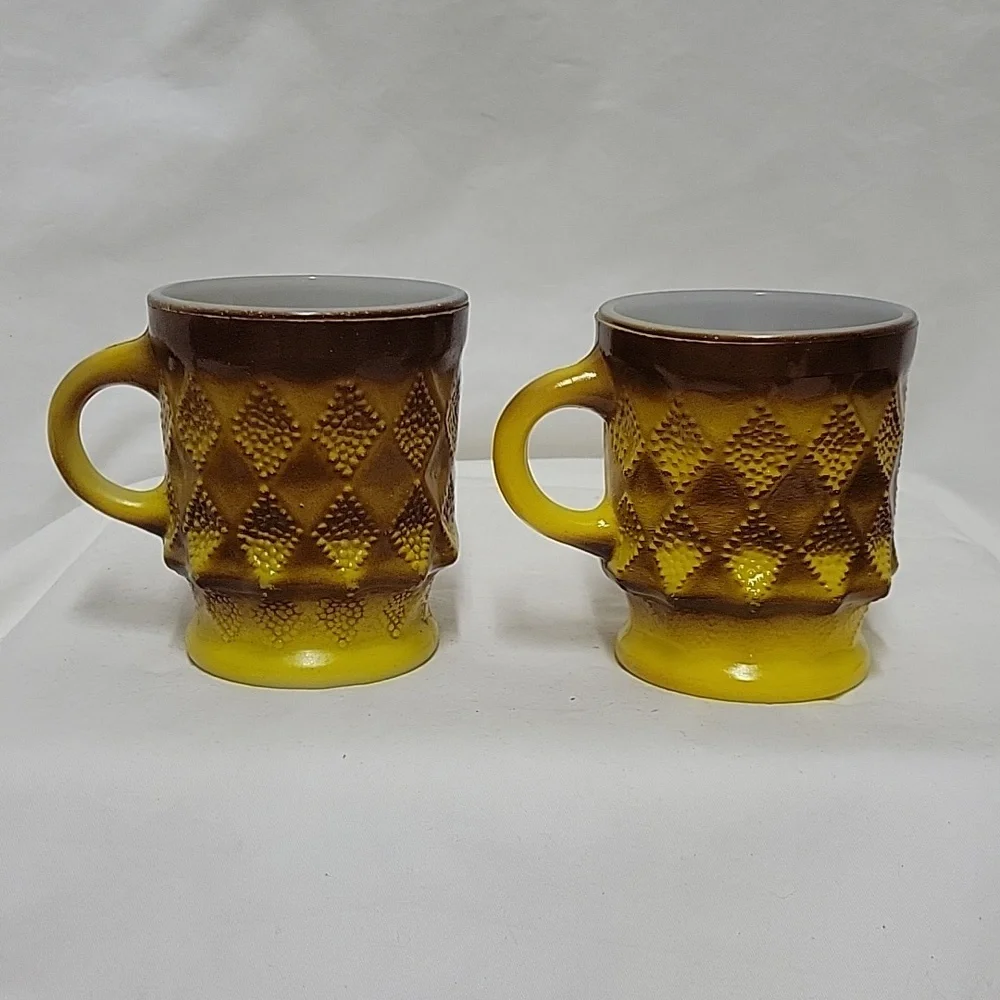 Vintage Anchor Hocking Fire King Kimberly Brown and Gold Mugs, set of 2 - Picture 2 of 7